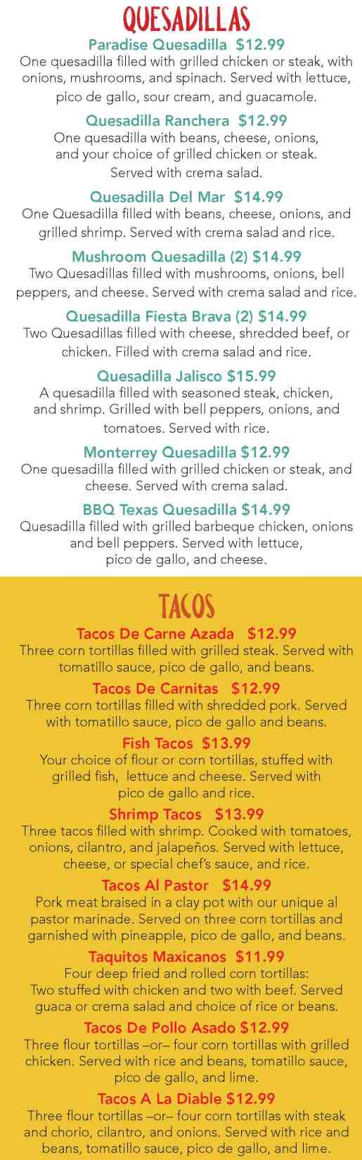 Page 3 of menu, Fiesta Brava Corning, NY